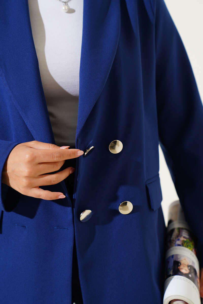 Four-Button Blazer with Flap Pockets - Navy