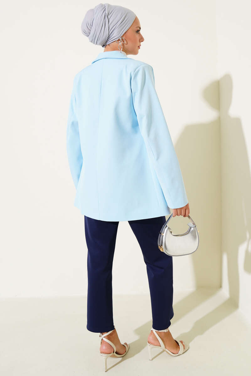 Four-Button Blazer with Flap Pockets - Blue