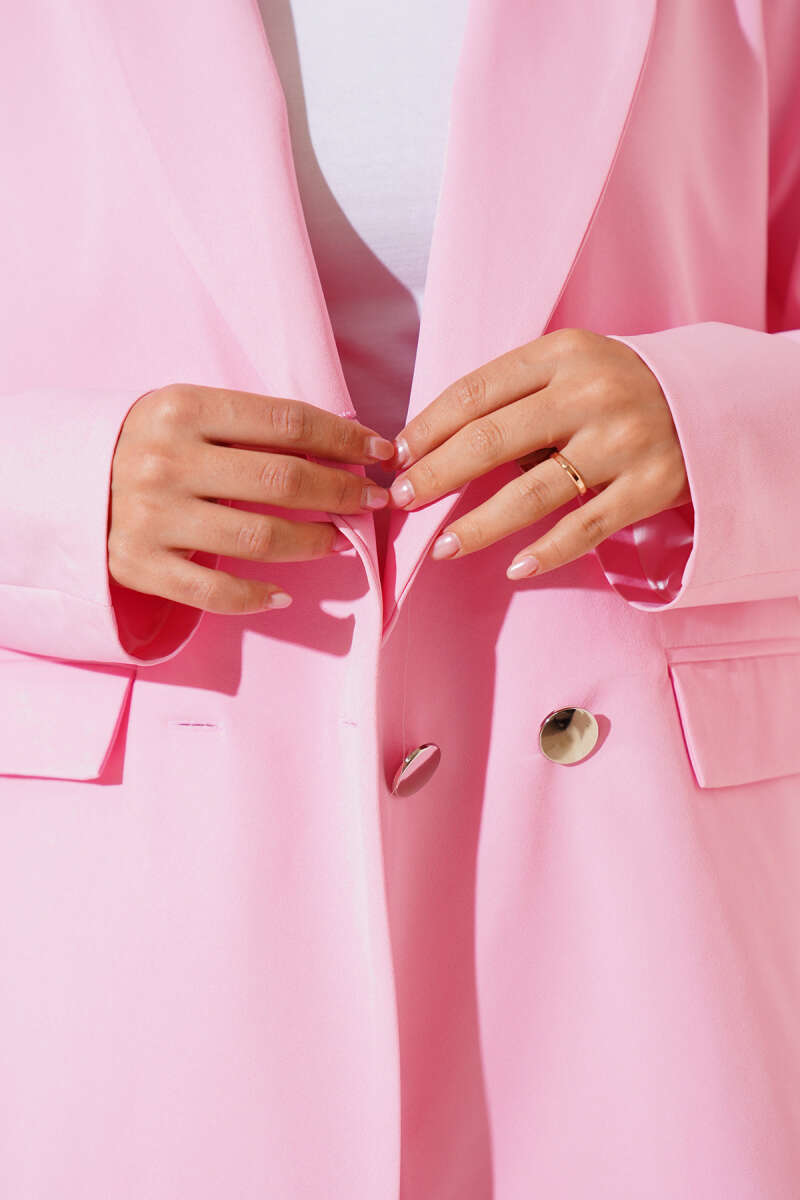 Four-Button Blazer with Flap Pockets - Pink