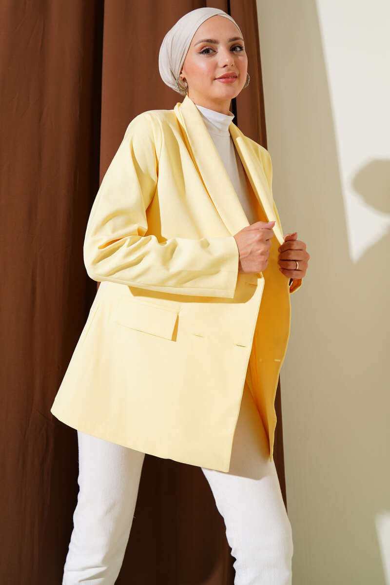 Four-Button Blazer with Flap Pockets - Yellow