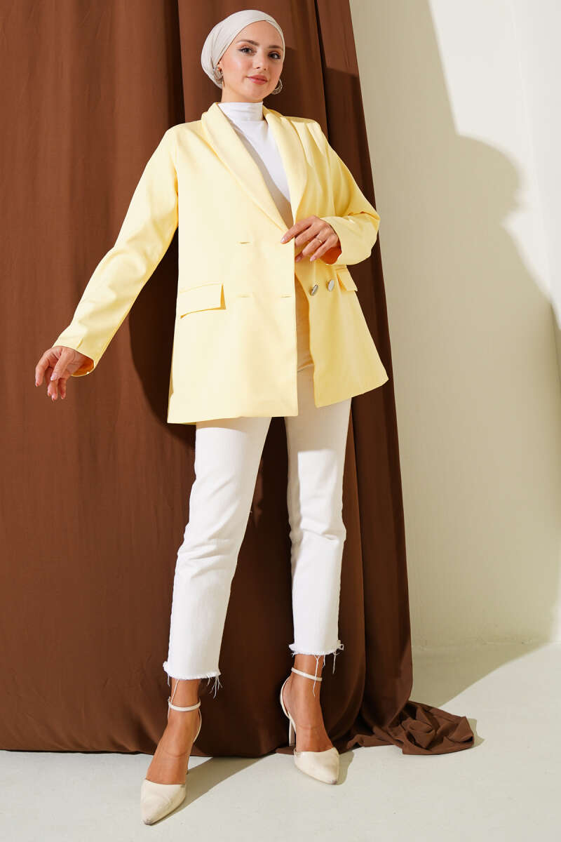 Four-Button Blazer with Flap Pockets - Yellow