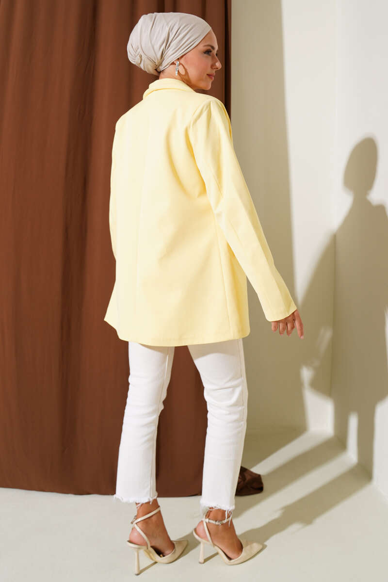 Four-Button Blazer with Flap Pockets - Yellow