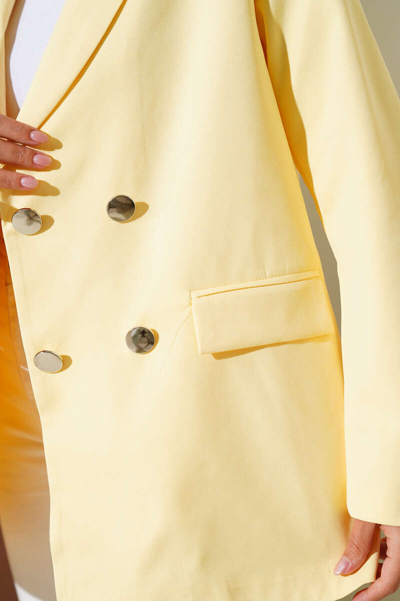 Four-Button Blazer with Flap Pockets - Yellow