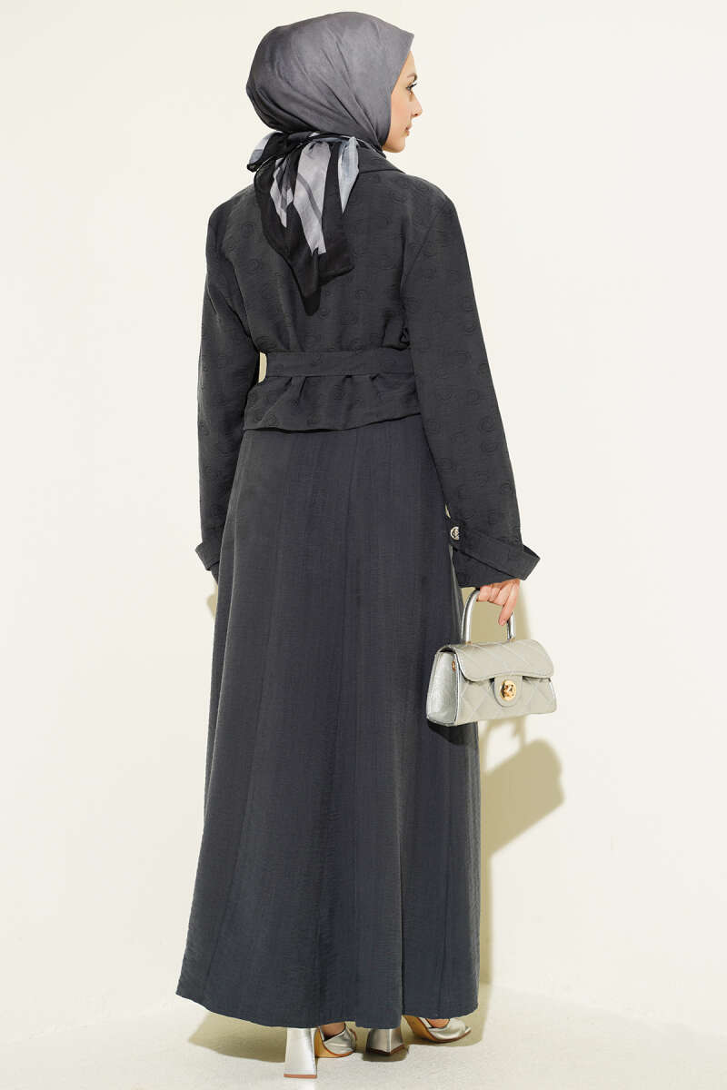 Belted Tencel Pinafore Set with Flap Pockets - Charcoal