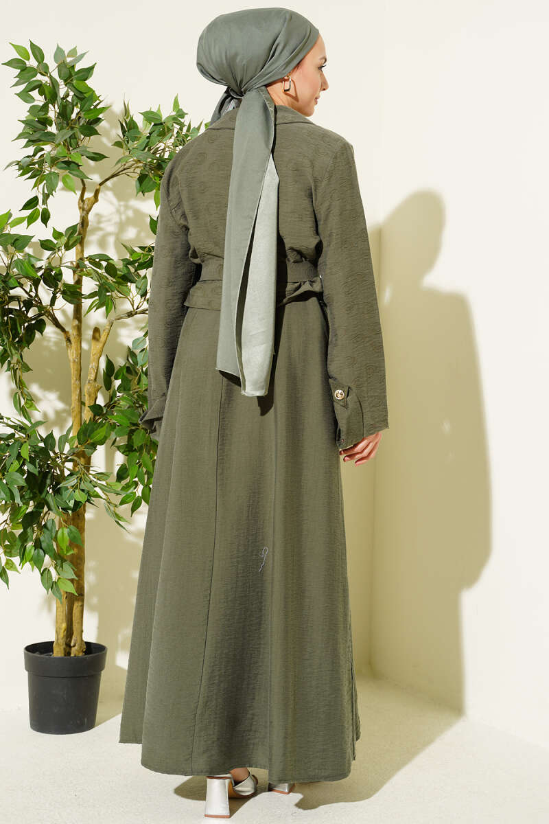 Belted Tencel Pinafore Set with Flap Pockets - Khaki