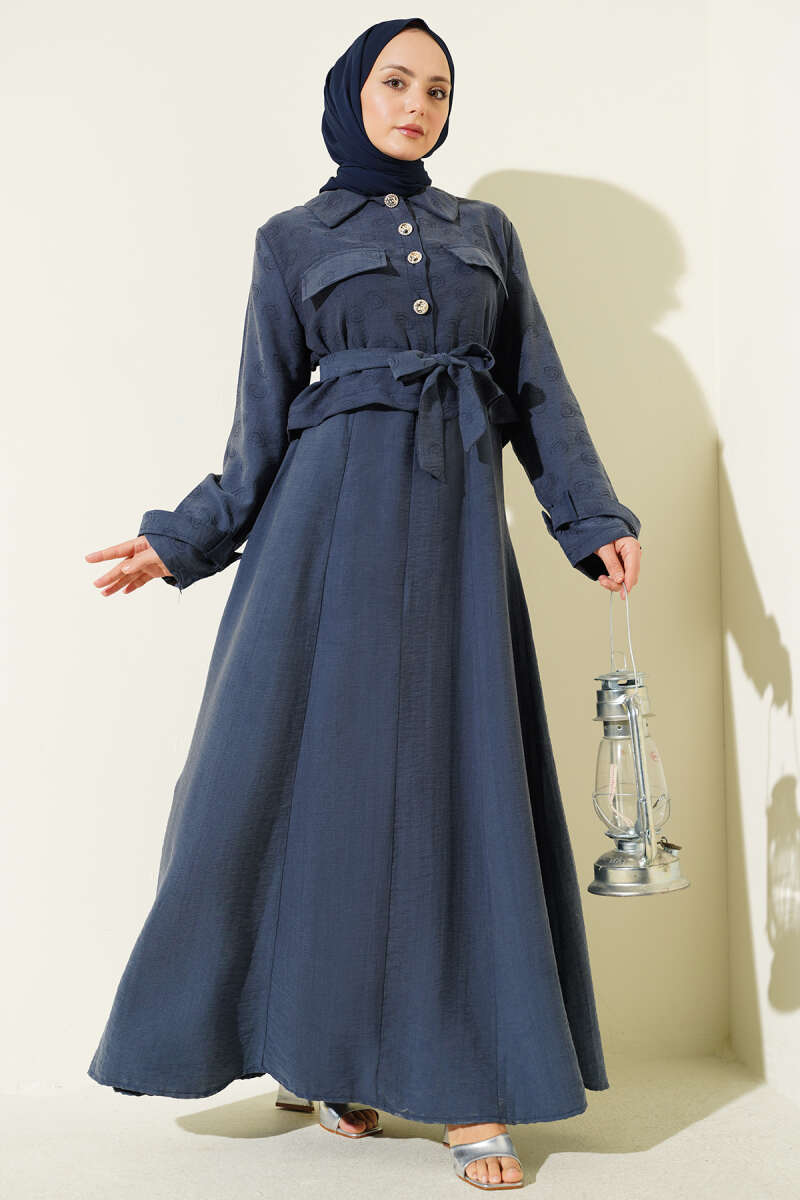 Belted Tencel Pinafore Set with Flap Pockets - Indigo
