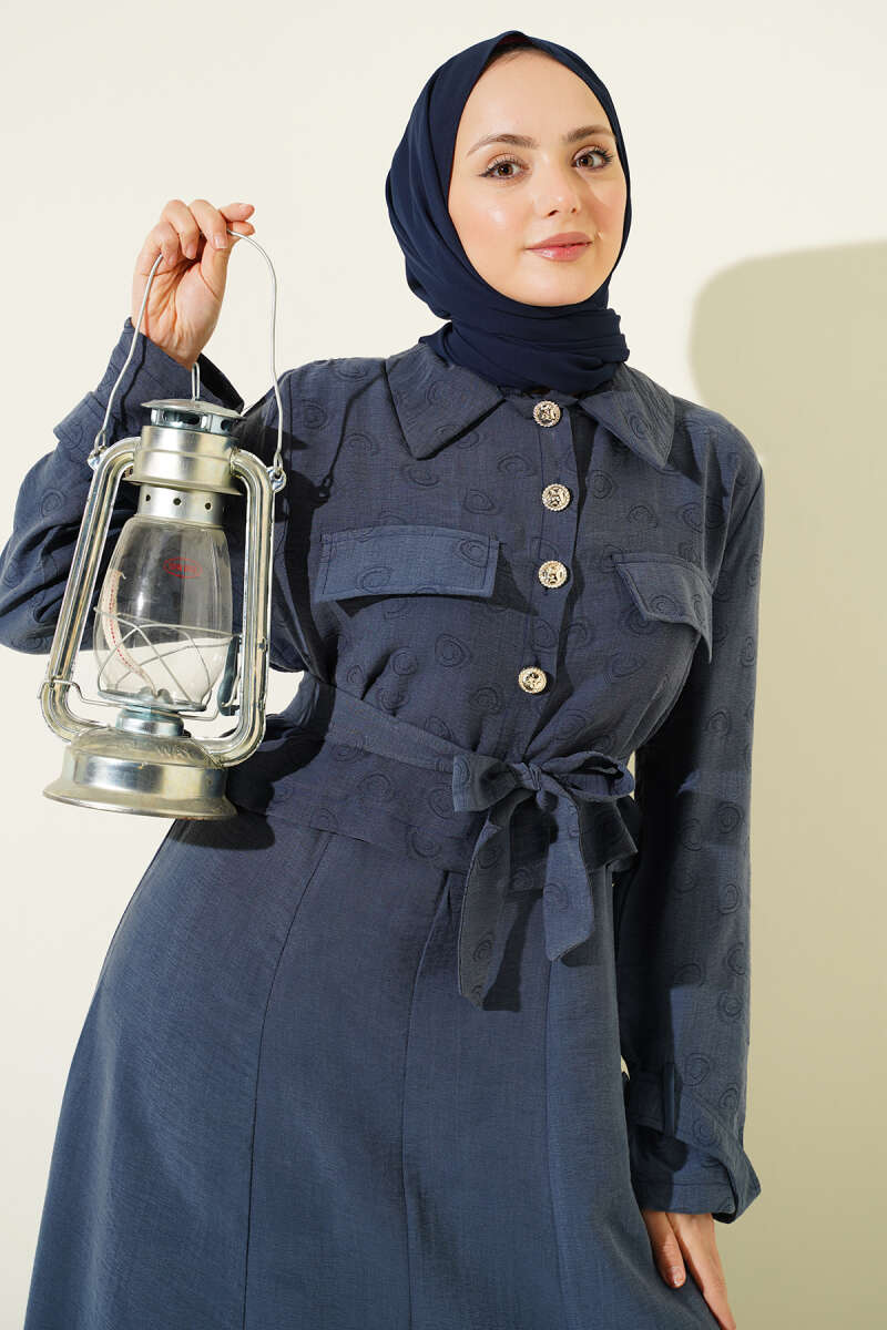 Belted Tencel Pinafore Set with Flap Pockets - Indigo