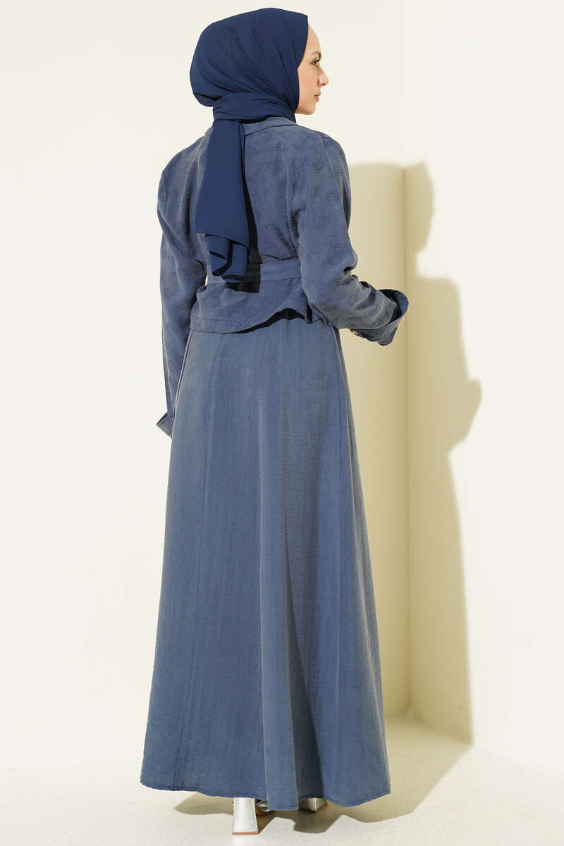 Belted Tencel Pinafore Set with Flap Pockets - Indigo