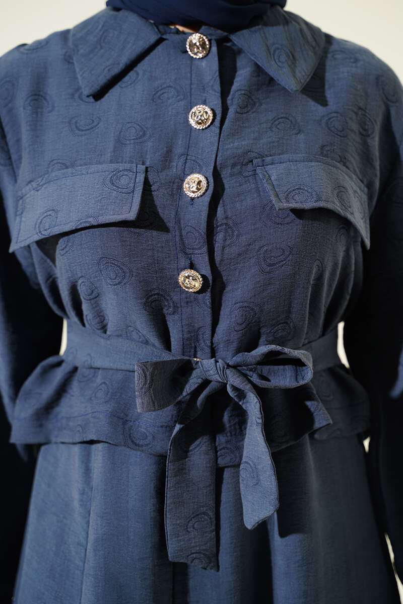 Belted Tencel Pinafore Set with Flap Pockets - Indigo