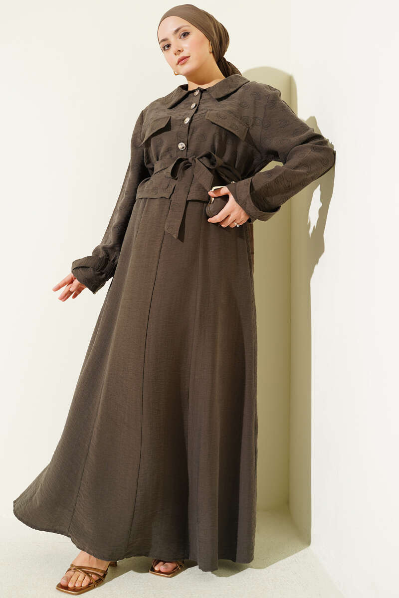 Belted Tencel Pinafore Set with Flap Pockets - Mink