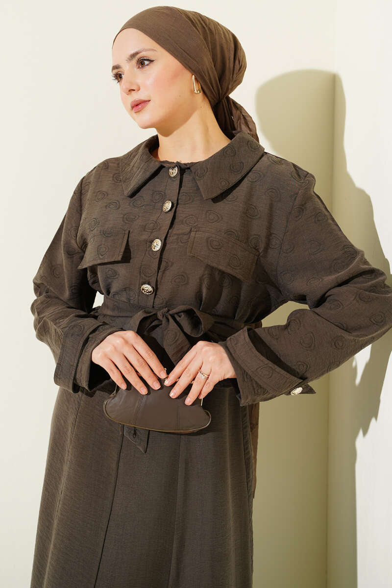 Belted Tencel Pinafore Set with Flap Pockets - Mink