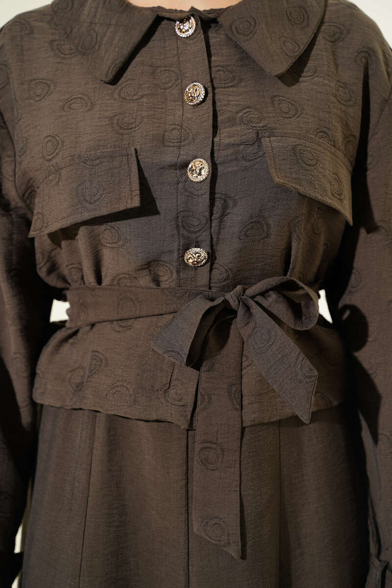 Belted Tencel Pinafore Set with Flap Pockets - Mink