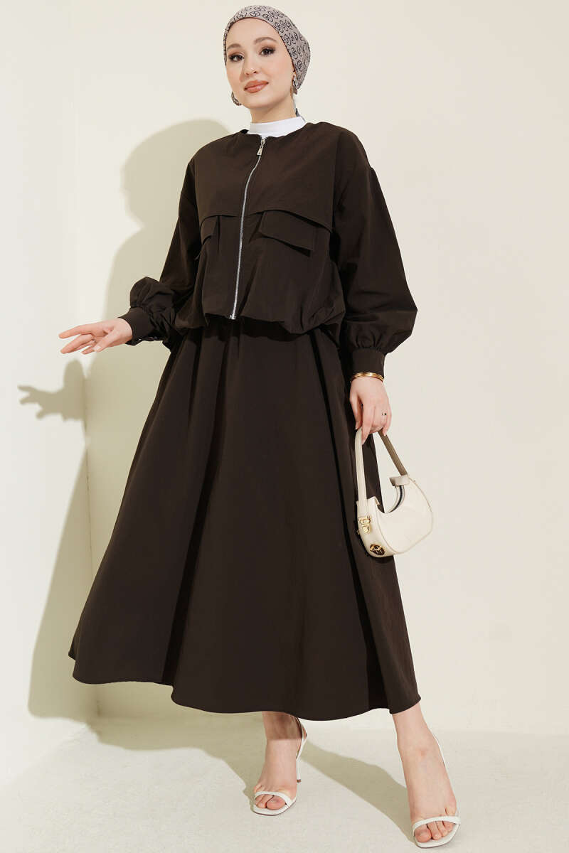 Parachute Skirt Set with Flap Pockets - Dark Brown
