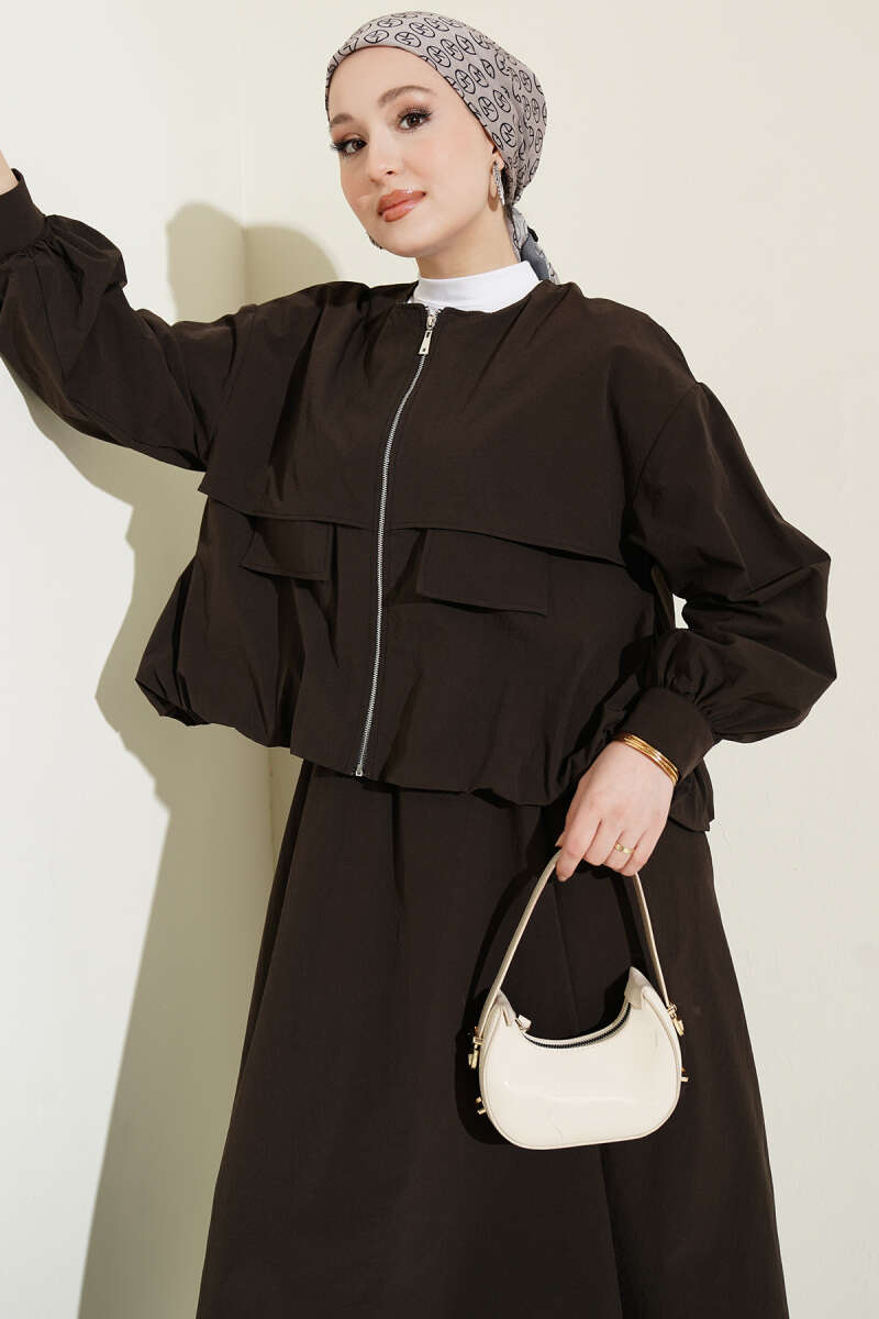 Parachute Skirt Set with Flap Pockets - Dark Brown