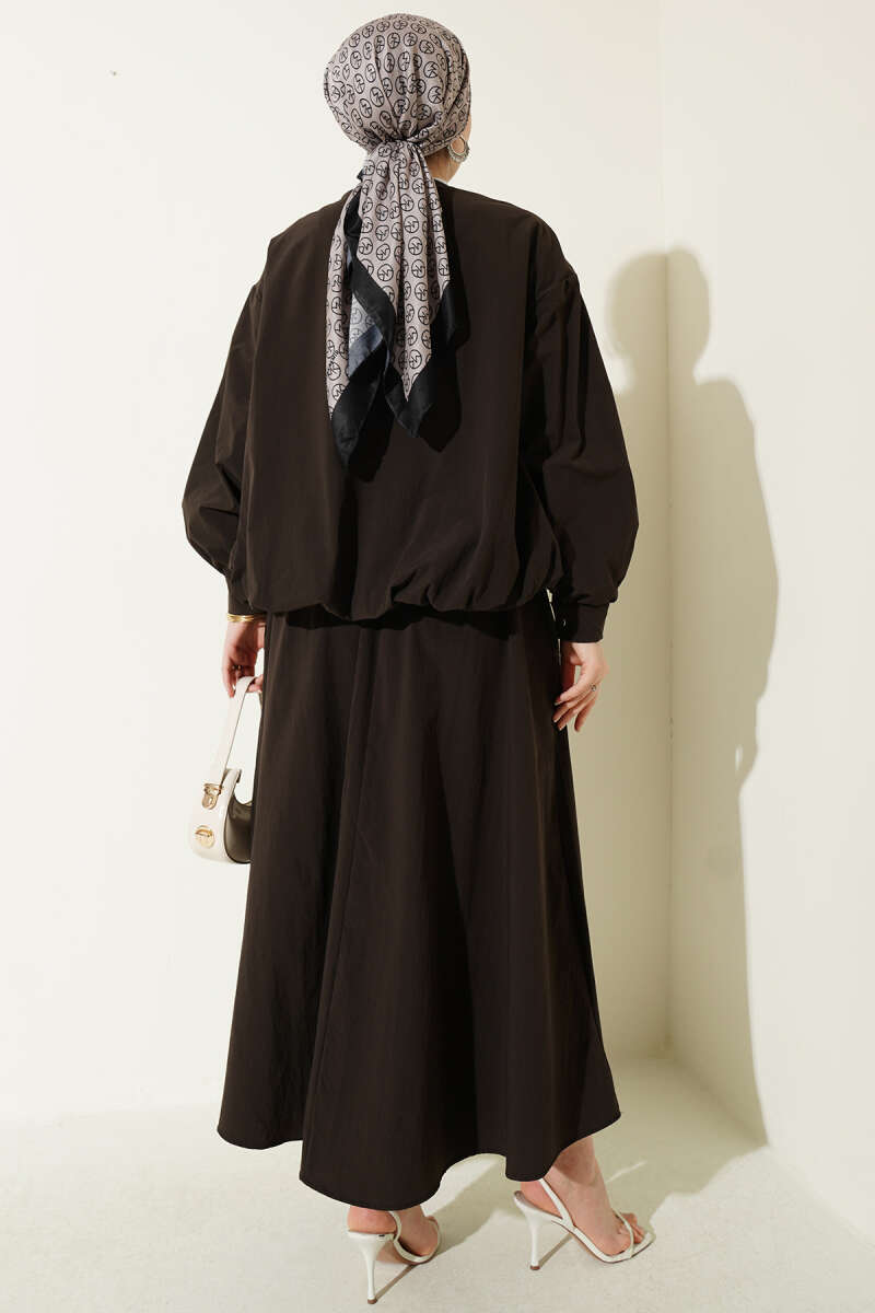 Parachute Skirt Set with Flap Pockets - Dark Brown