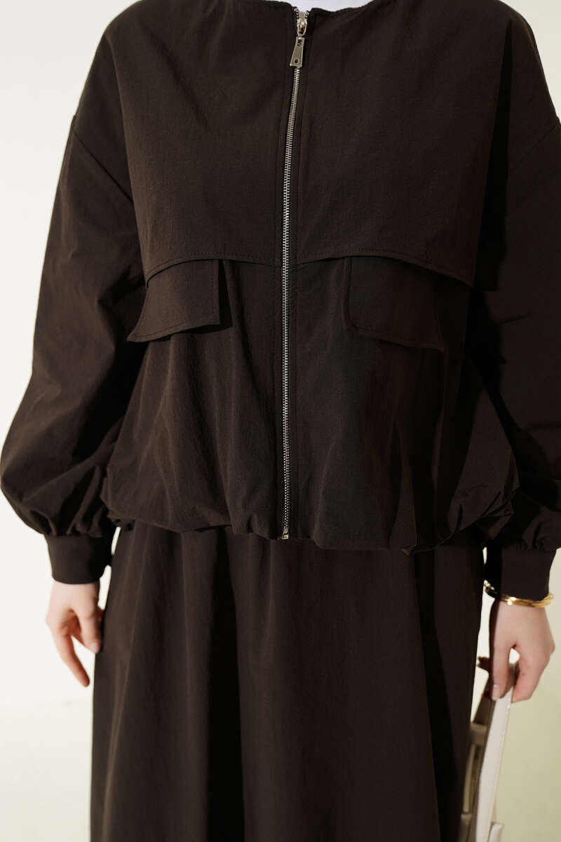 Parachute Skirt Set with Flap Pockets - Dark Brown
