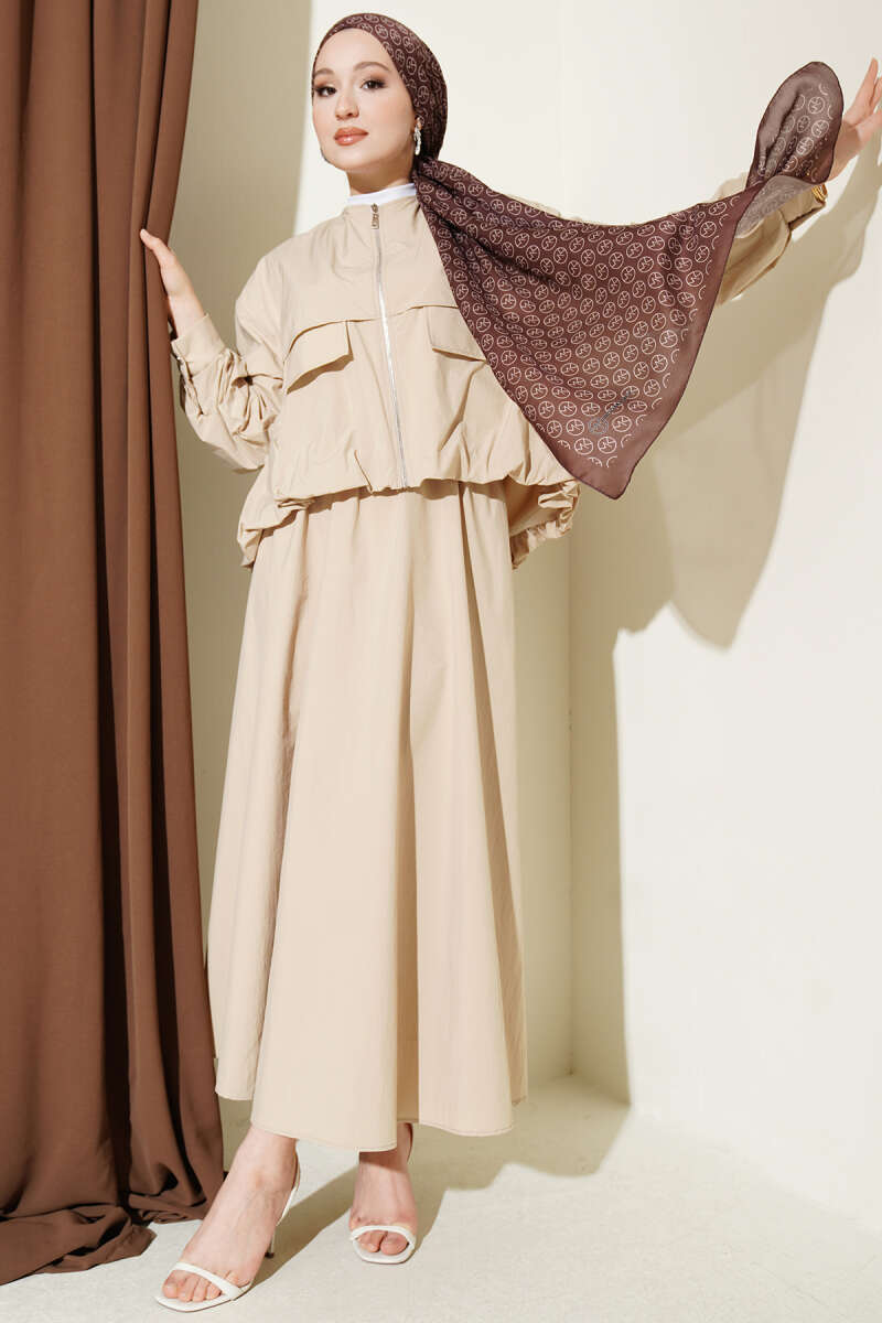 Parachute Skirt Set with Flap Pockets - Beige