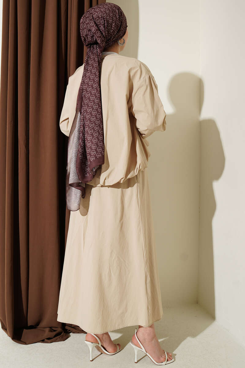 Parachute Skirt Set with Flap Pockets - Beige