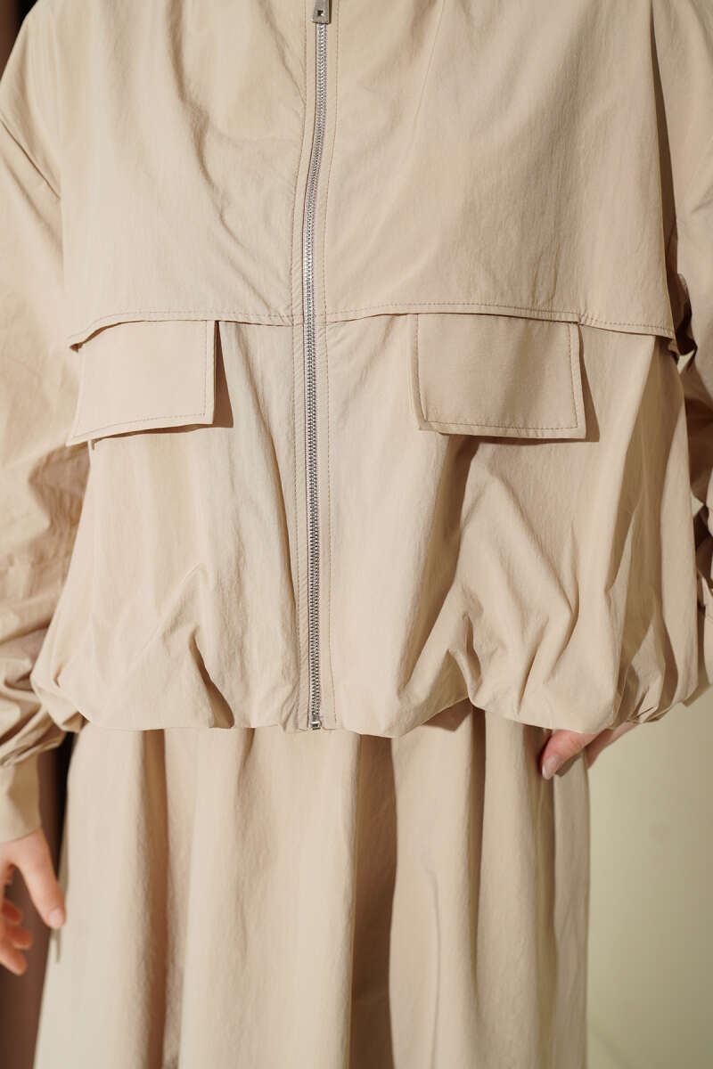 Parachute Skirt Set with Flap Pockets - Beige