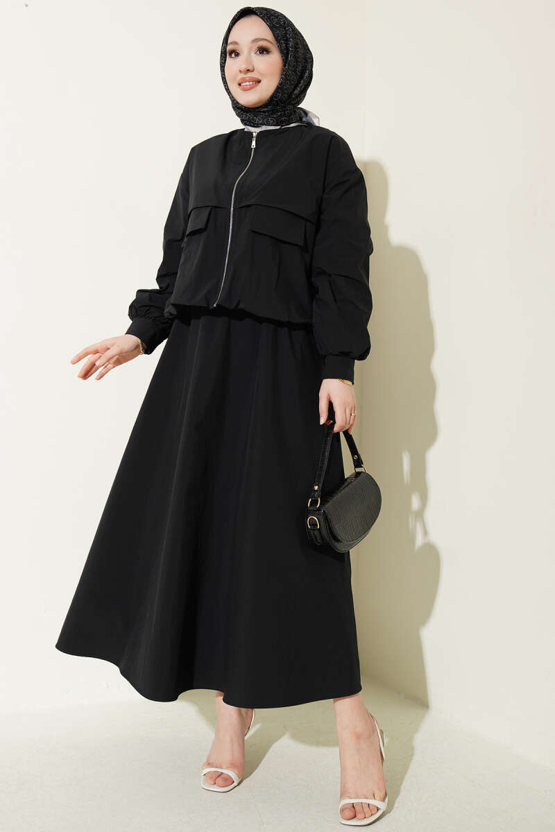 Parachute Skirt Set with Flap Pockets - Black