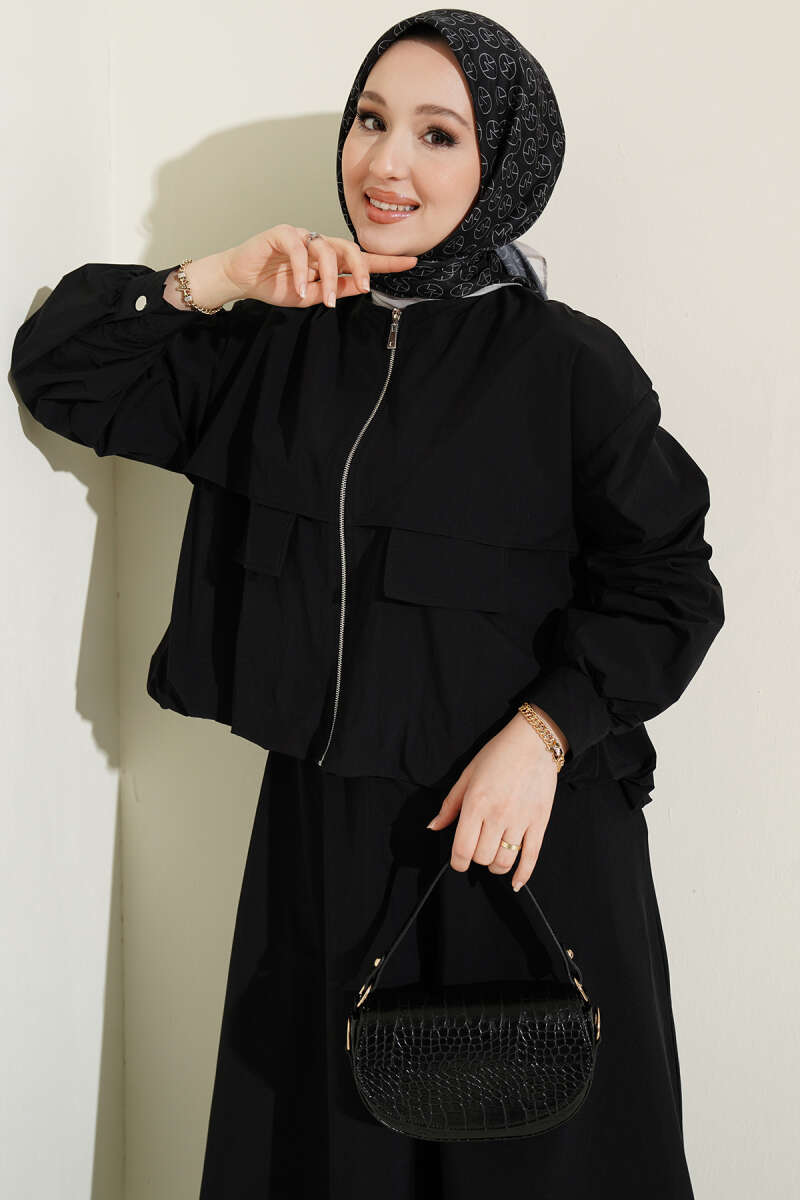 Parachute Skirt Set with Flap Pockets - Black