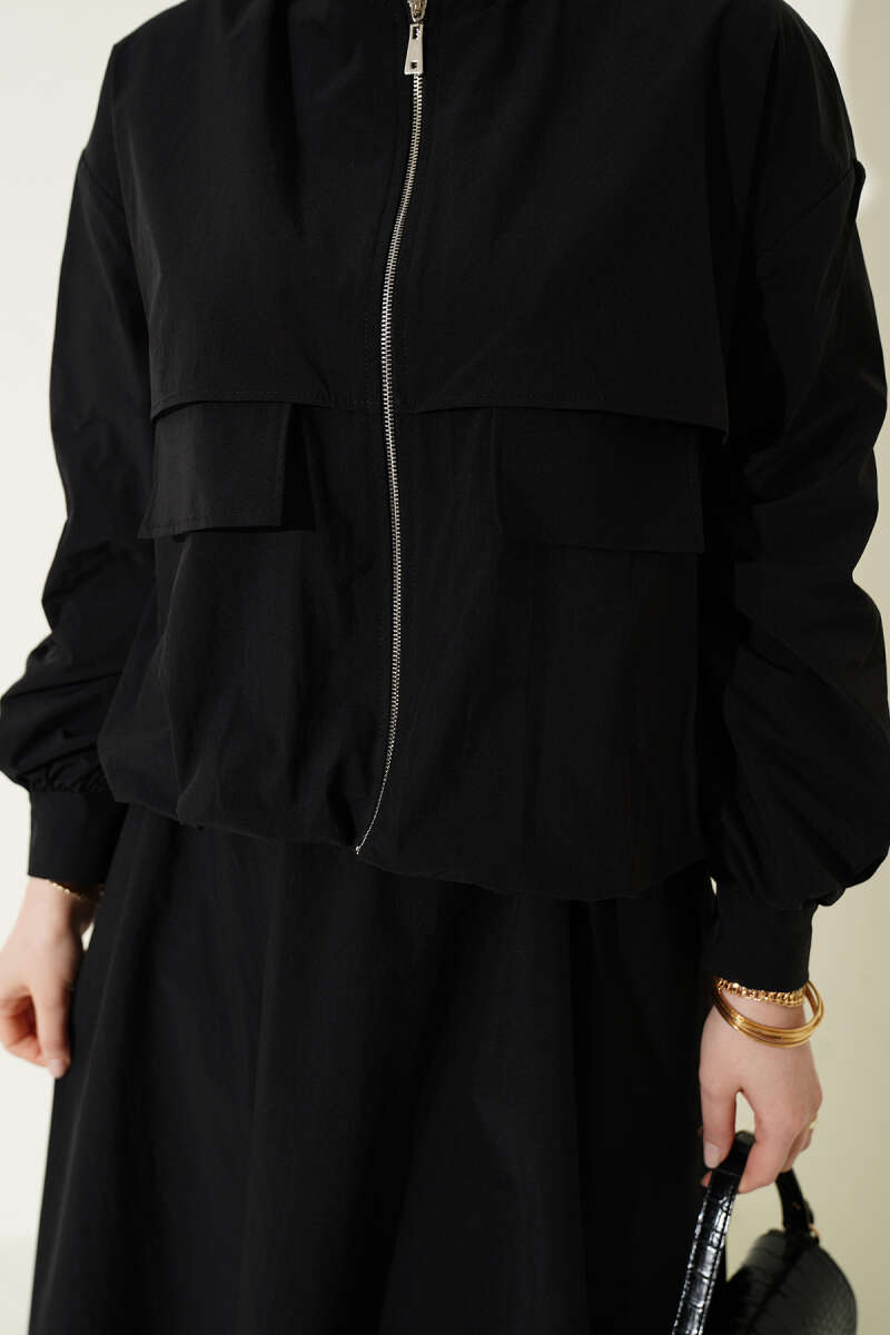 Parachute Skirt Set with Flap Pockets - Black