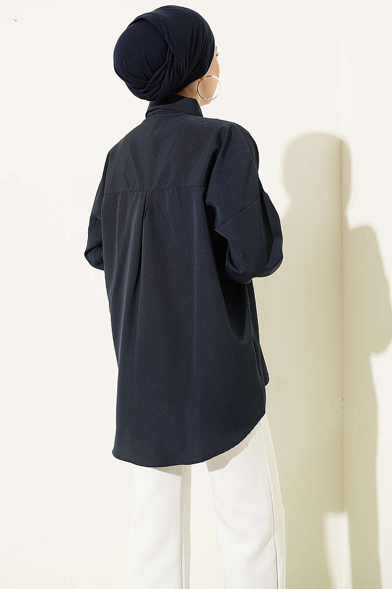 Basic Shirt with Studded Pocket - Navy