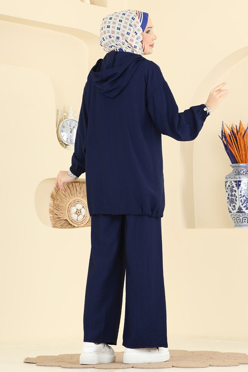 Woven Set with Embellished Pockets - Navy