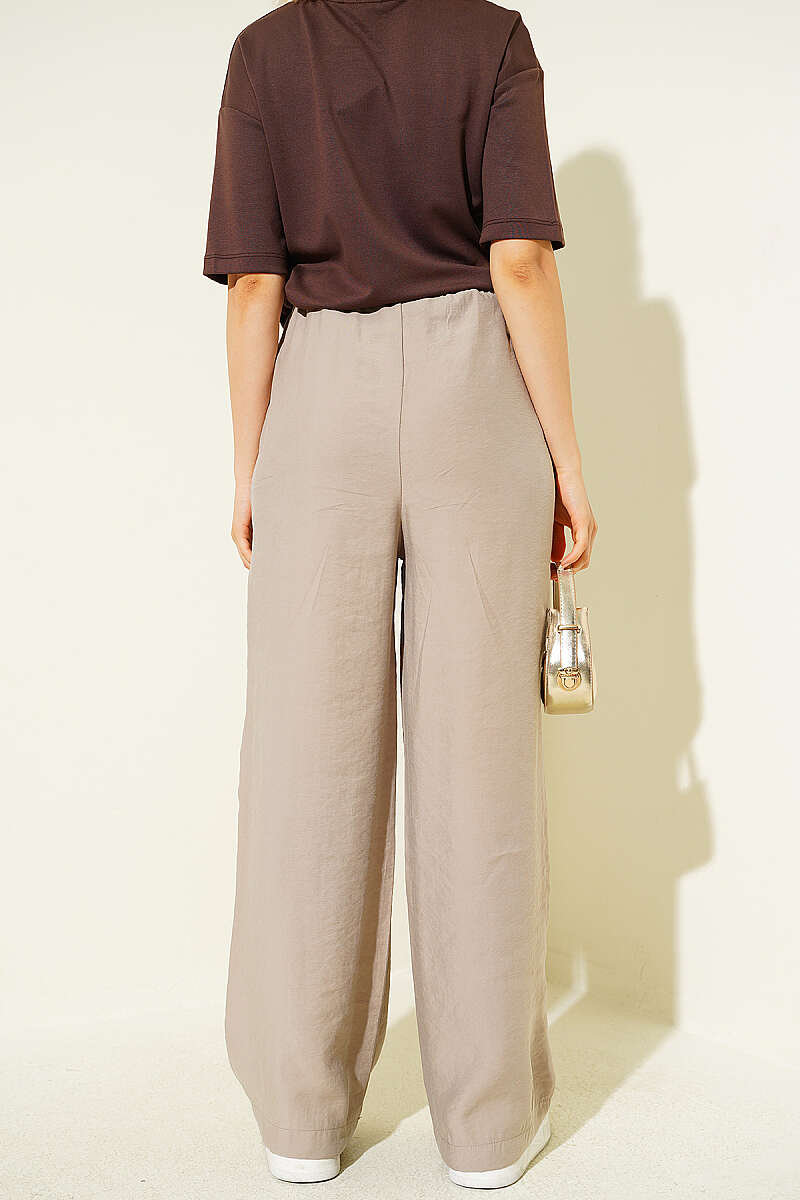 Wide-Leg Modal Trousers with Pockets and Elastic Waist - Stone