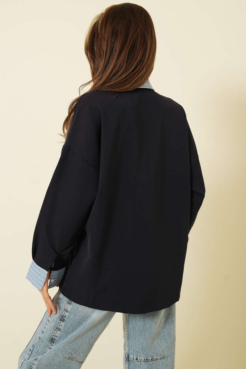 Pocket Shirt with Stripe Trim - Navy