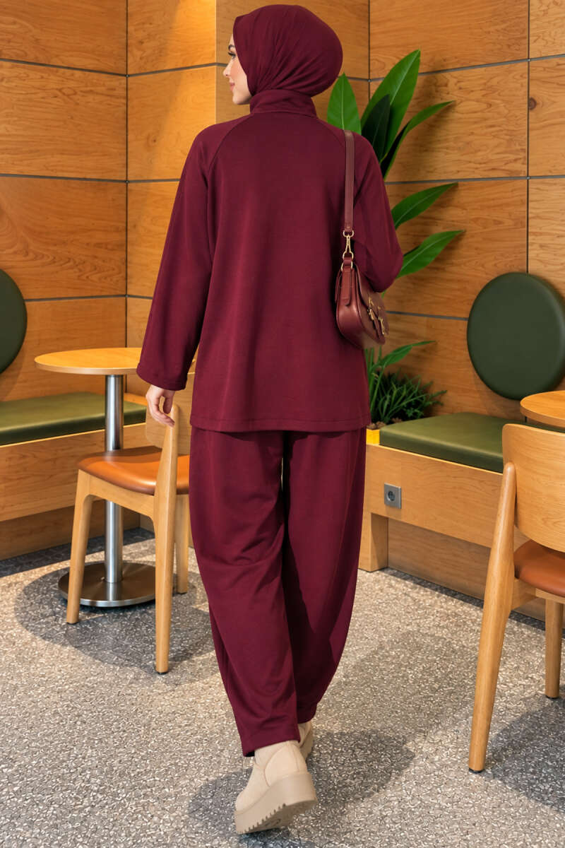 Zip-Pocket Harem Pants Two-Piece Set - Plum