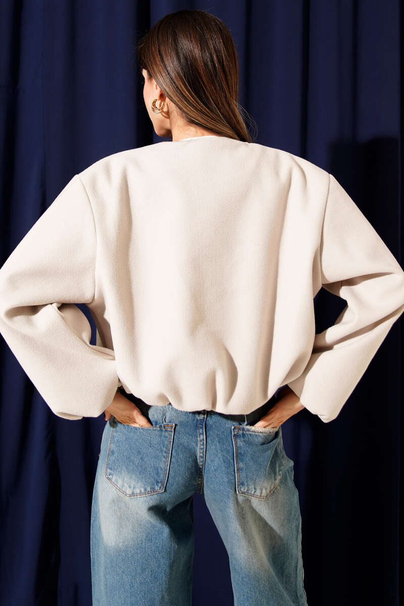 Short Felt Zip Jacket with Pockets - Stone