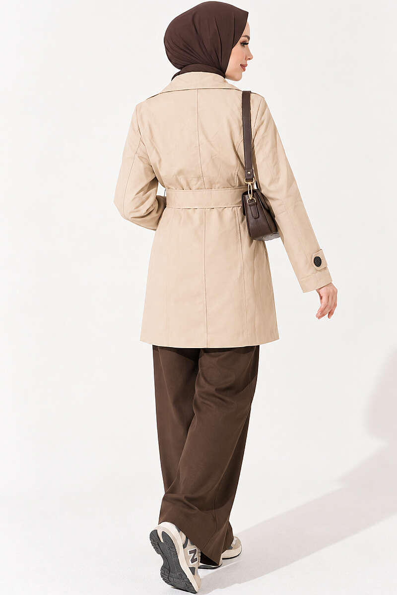 Double-Breasted Trench Coat with Pockets - Beige