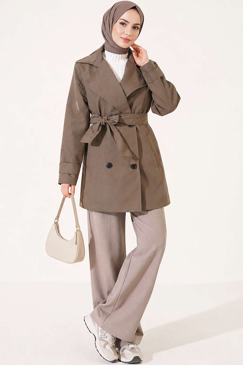 Double-Breasted Trench Coat with Pockets - Khaki