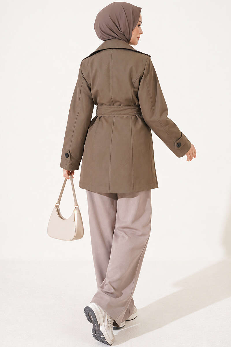 Double-Breasted Trench Coat with Pockets - Khaki