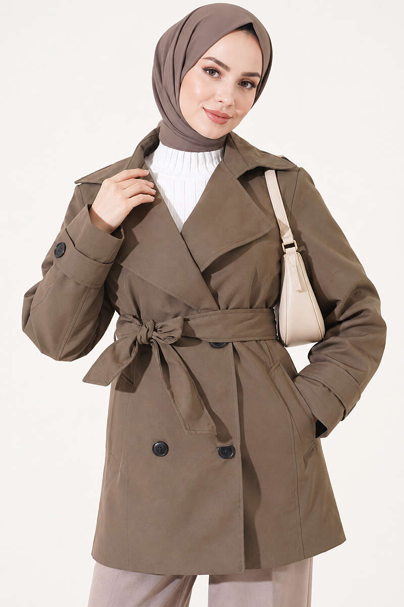 Double-Breasted Trench Coat with Pockets - Khaki
