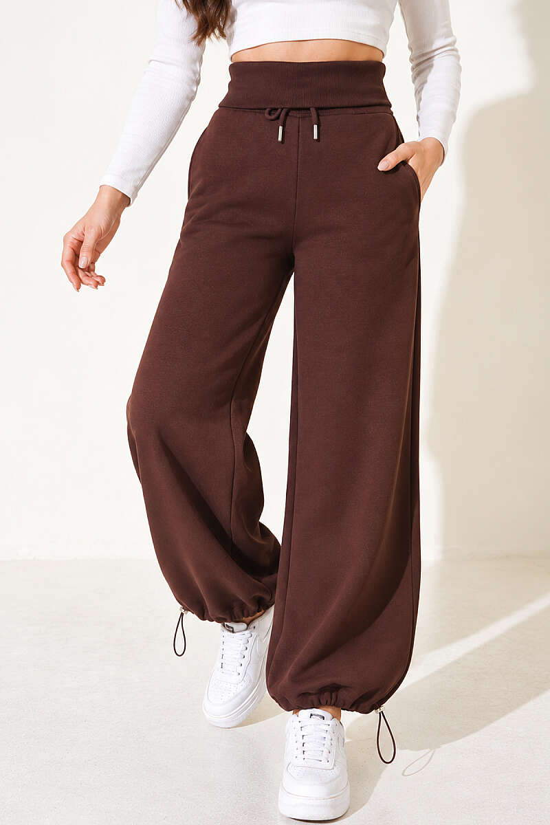 Brushed Trousers with Pockets - Brown