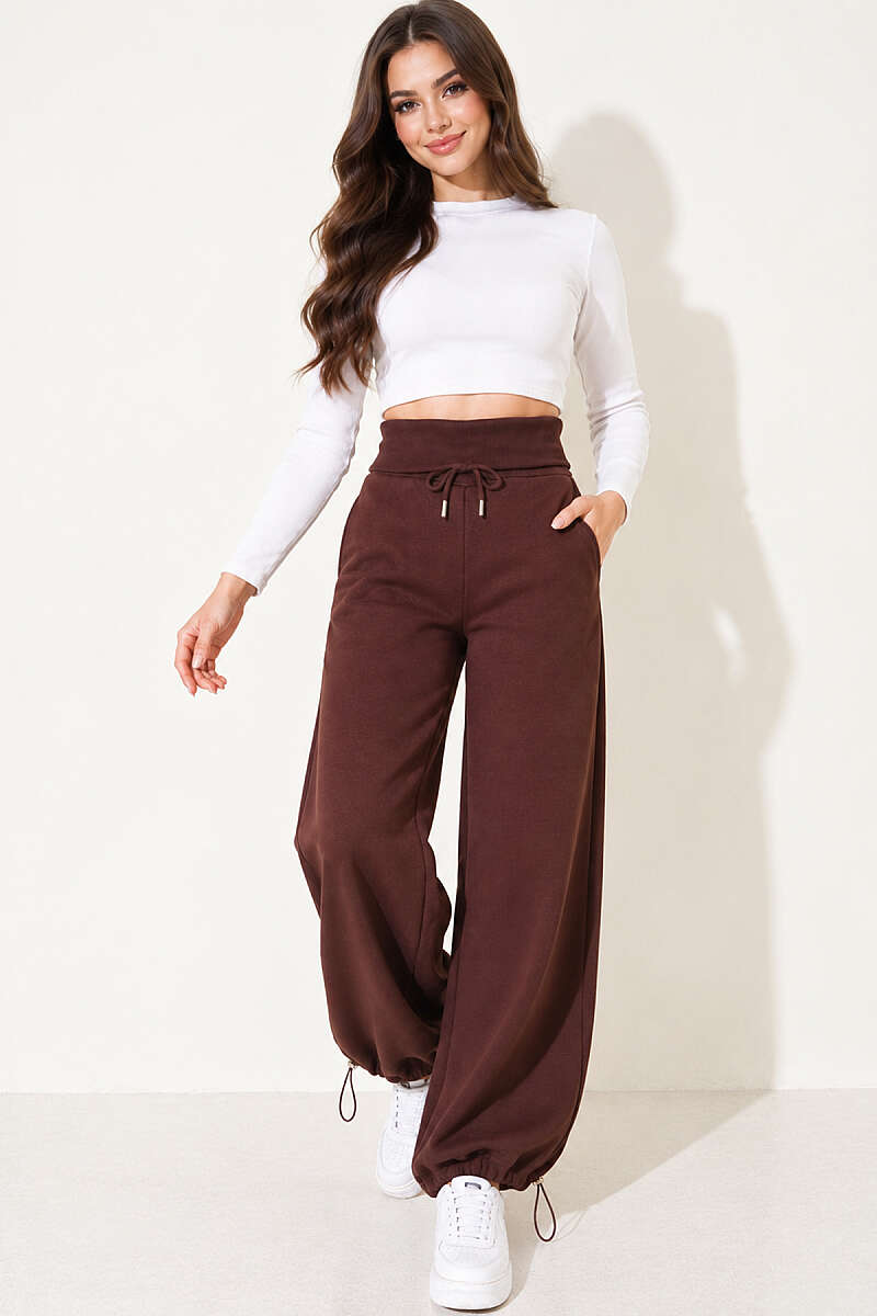 Brushed Trousers with Pockets - Brown