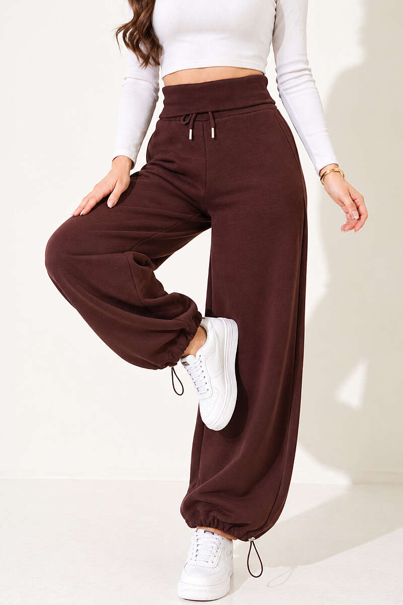 Brushed Trousers with Pockets - Brown