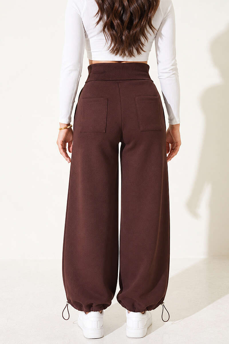 Brushed Trousers with Pockets - Brown