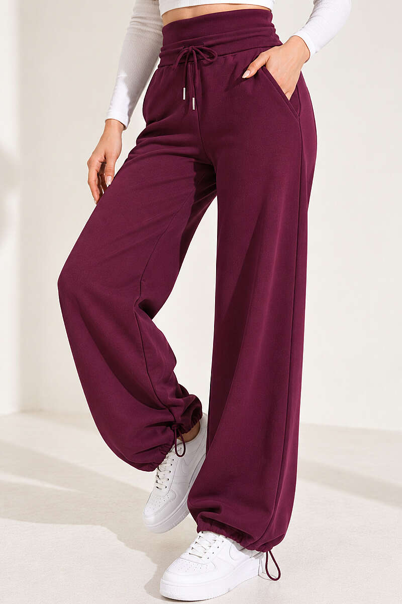 Brushed Trousers with Pockets - Plum