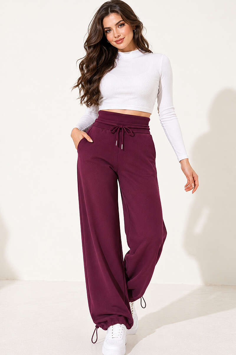 Brushed Trousers with Pockets - Plum