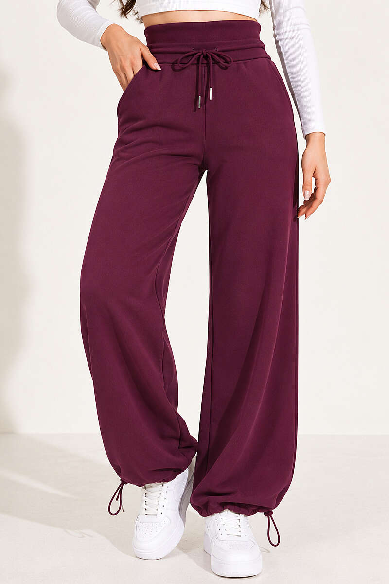 Brushed Trousers with Pockets - Plum