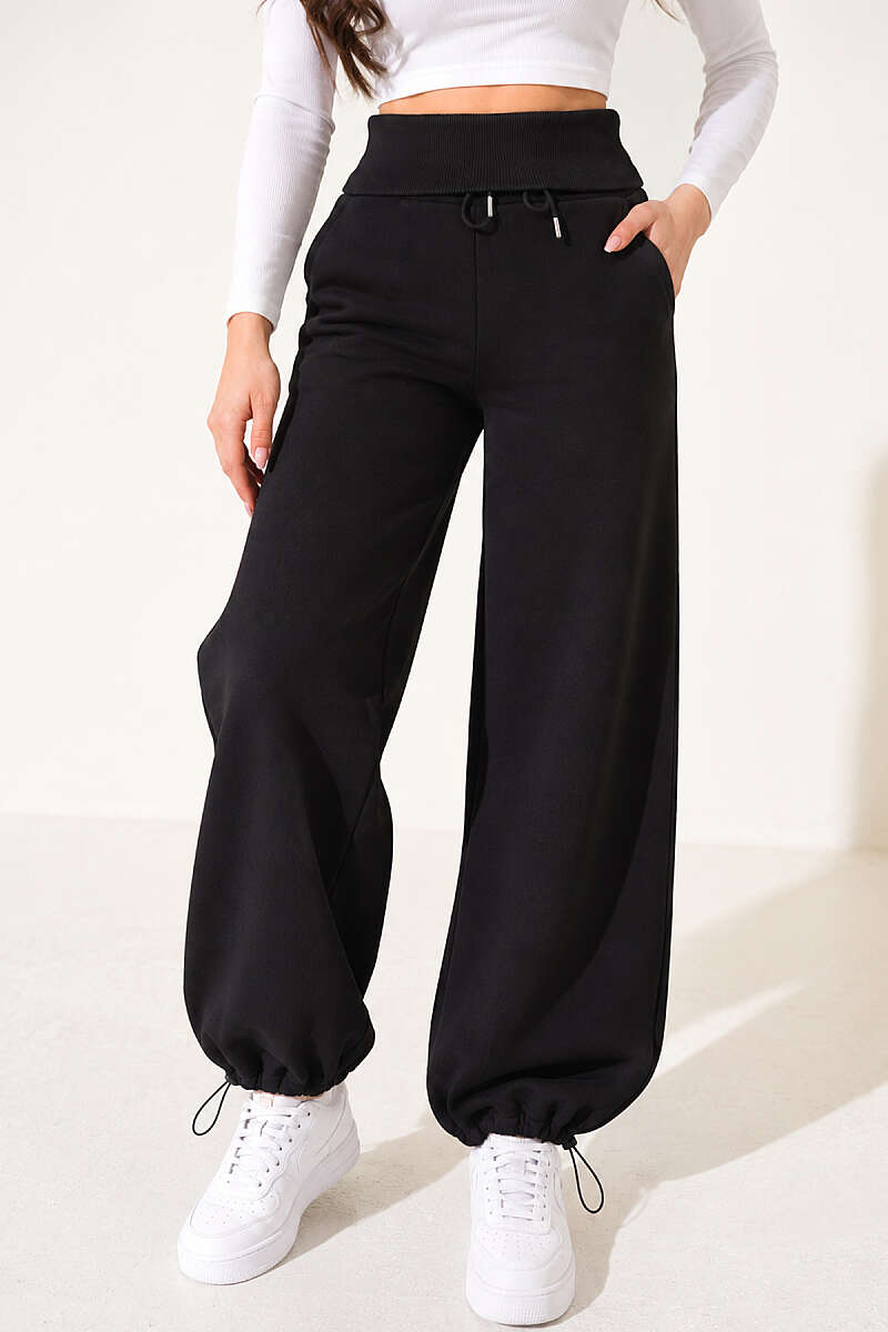 Brushed Trousers with Pockets - Black