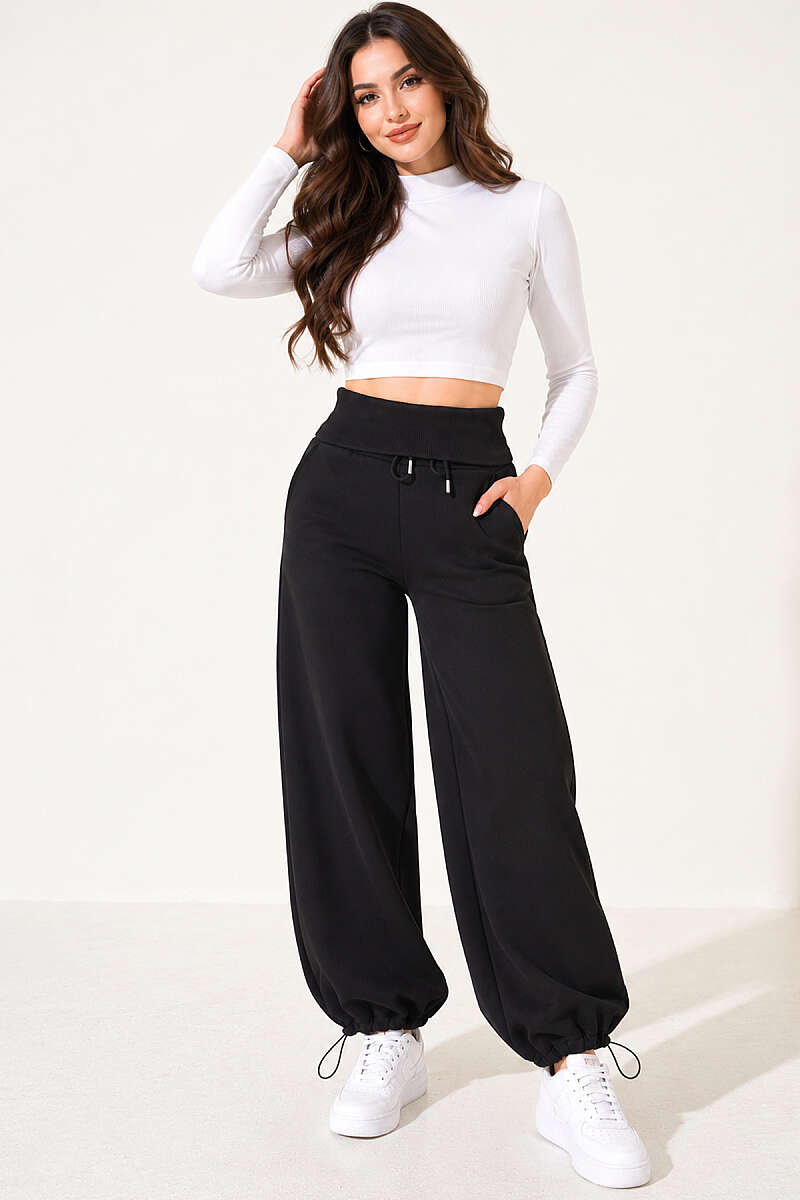 Brushed Trousers with Pockets - Black