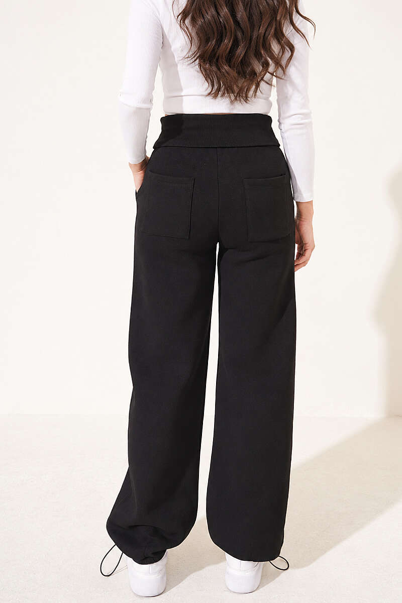 Brushed Trousers with Pockets - Black