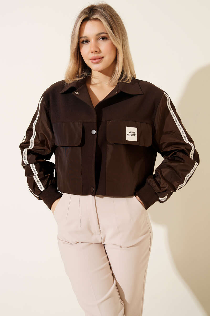 Pocket Jacket with Lettering Tape - Brown