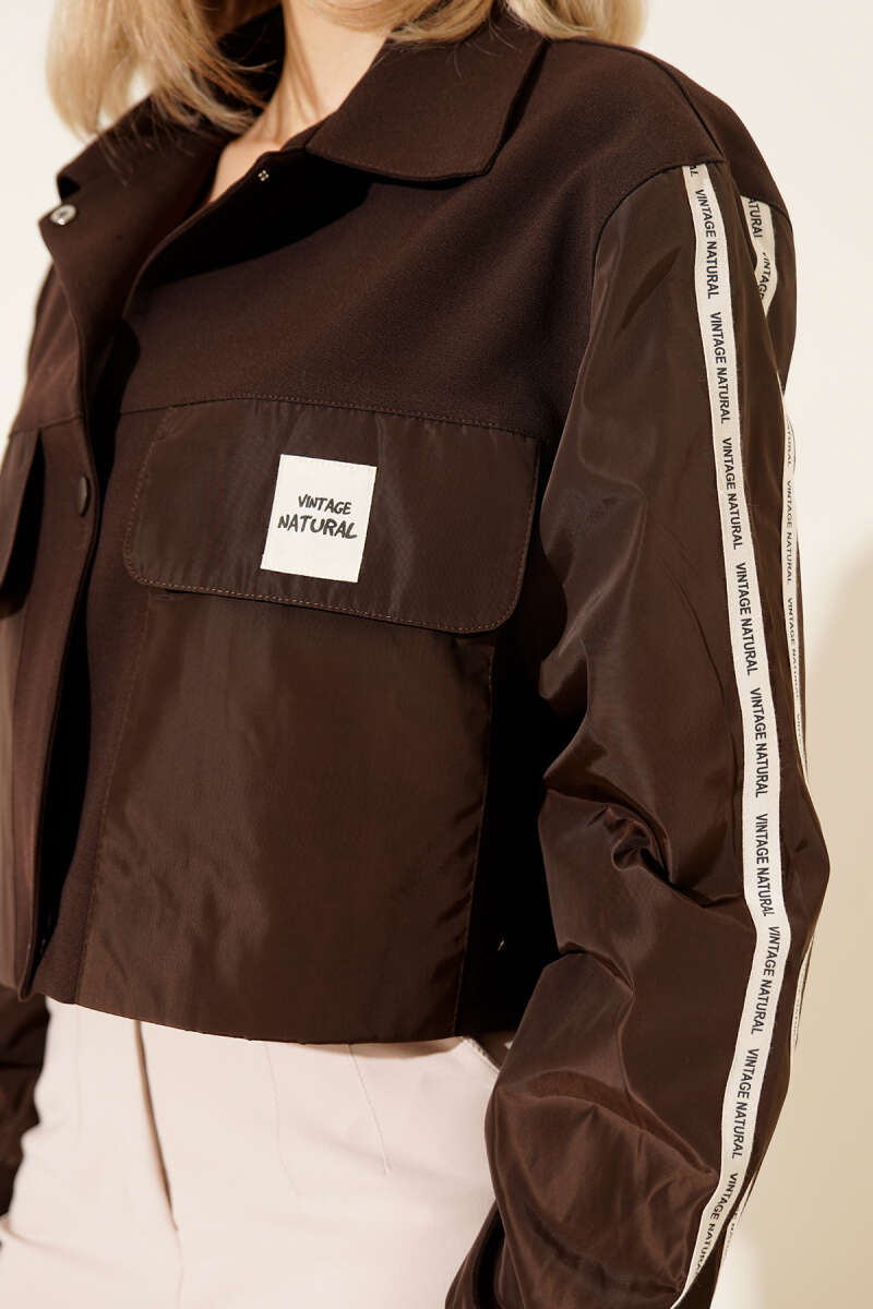 Pocket Jacket with Lettering Tape - Brown