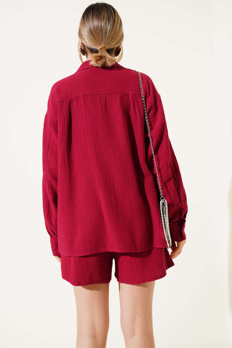 Muslin Shorts Set with Pockets - Burgundy