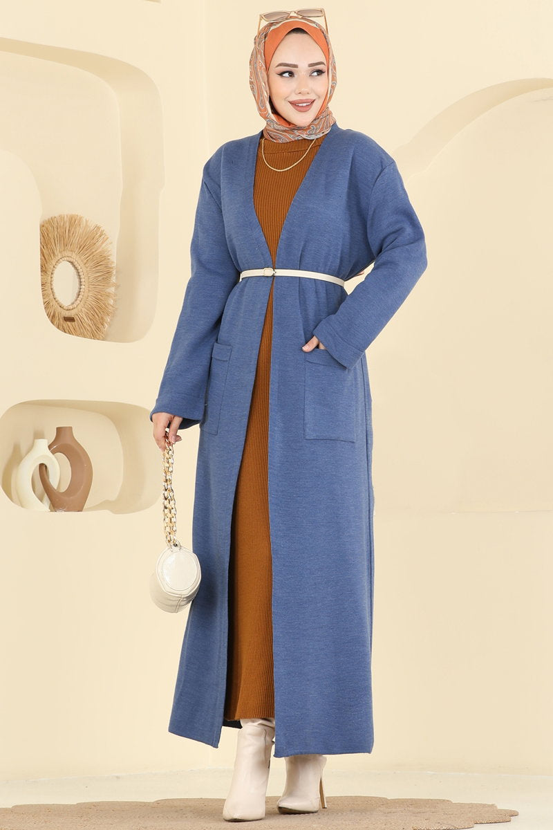 Knit Cardigan with Pockets - Indigo